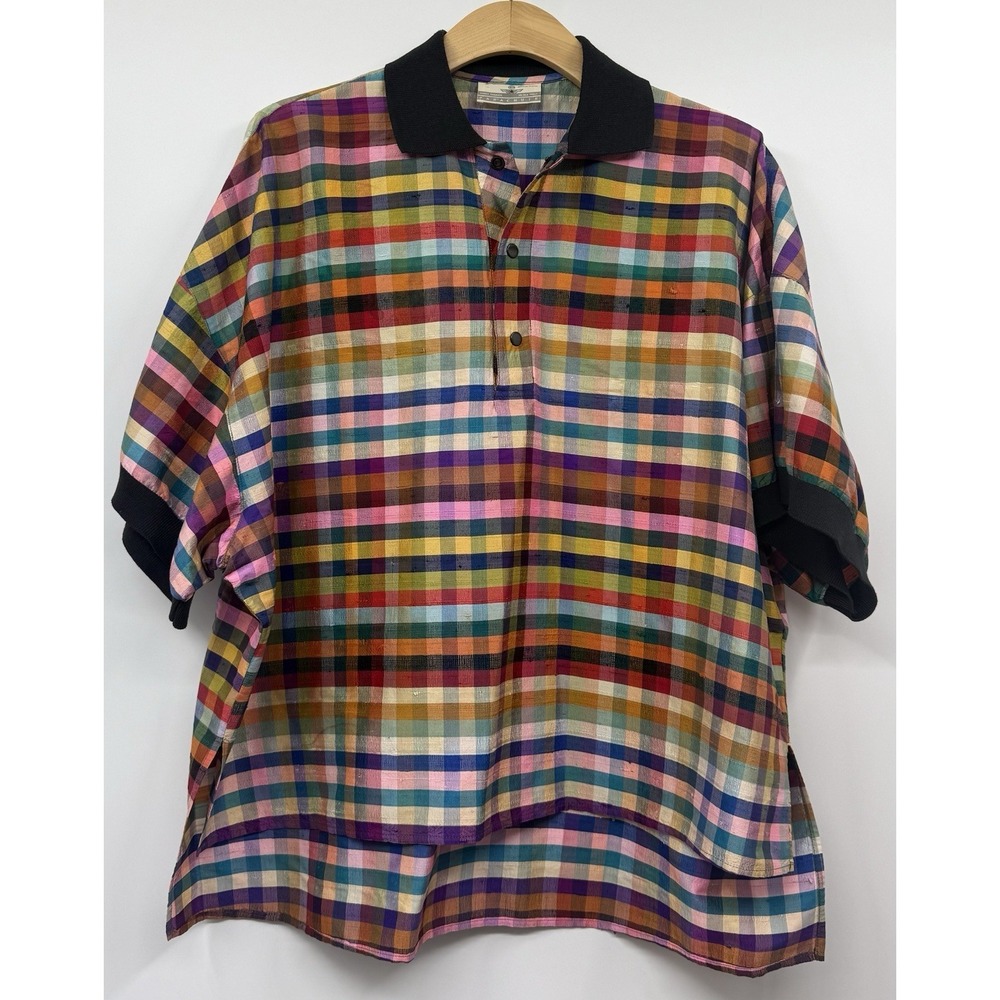 VTG 80s Parachute By Harry Parnass Nikola Pelly Raw Silk Polo Shirt Men 2XL 3XL